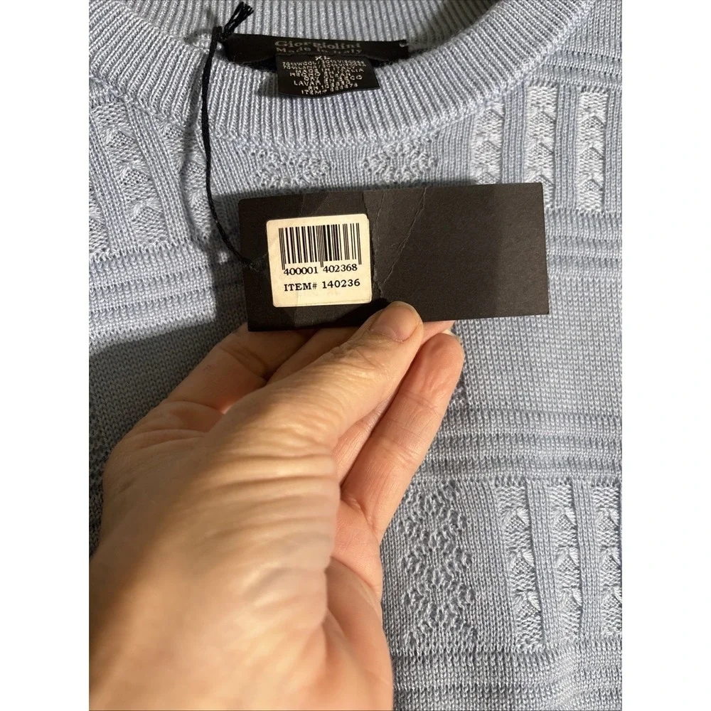 Giorgiolini‎ Textured Wool Blend Patterned Sweater Men's XL NWT Lt. Blue.